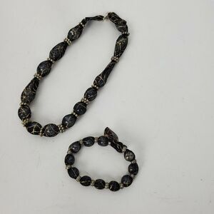 Black Lace Overlay Necklace &‎ Bracelet Costume Jewelry Set GUC